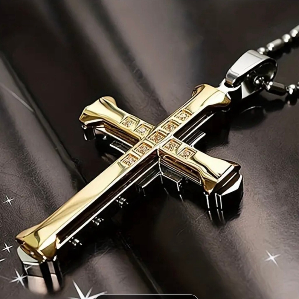 Vintage Style Golden Cross Necklace with Zirconia Accents